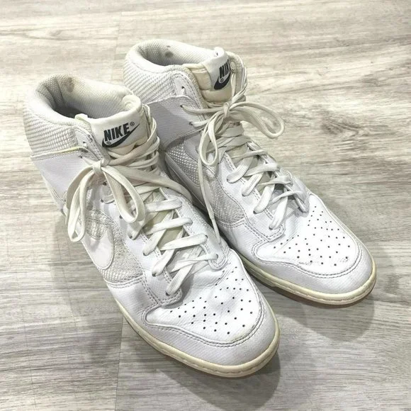 Nike Dunk Sky Hi Mesh Hidden Wedge Heel Gum Sole High White Beige Leather